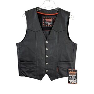 VINTAGE NWT Y2K Interstate Leather Biker Vest S Black Concealed Carry Motorcycle